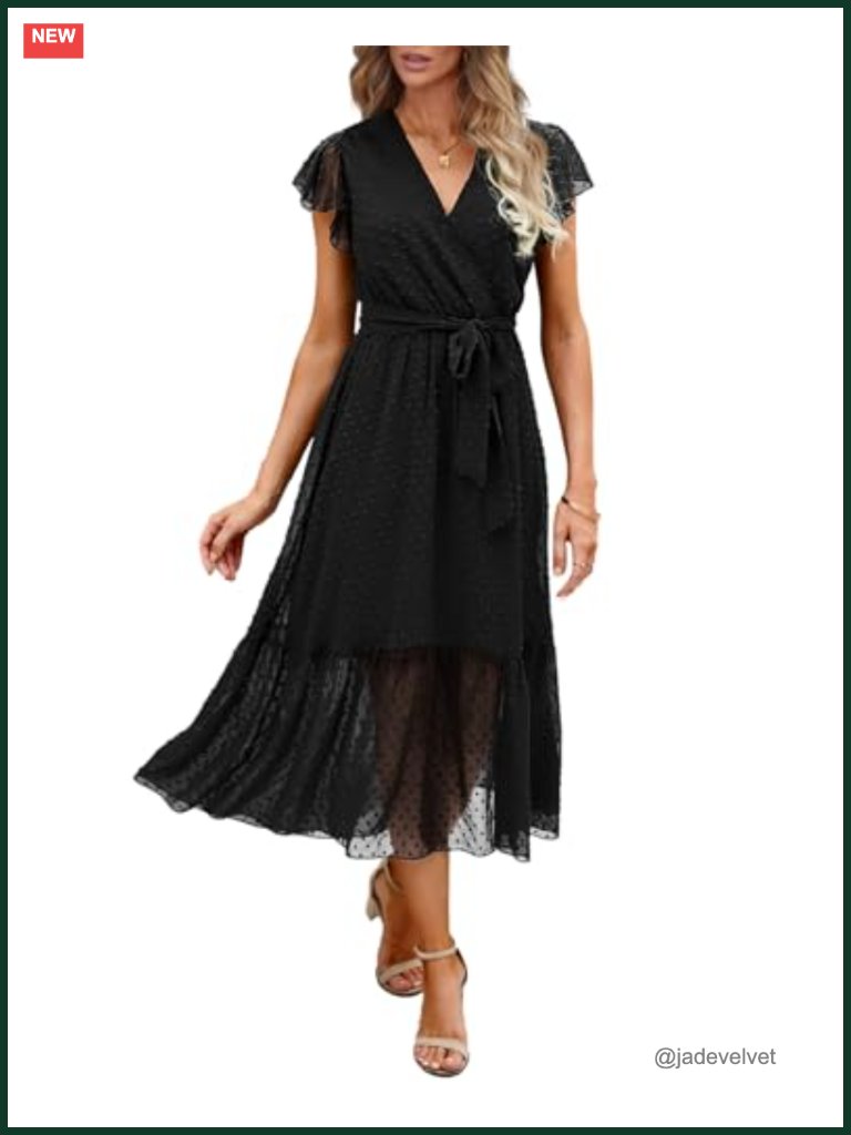Women's Bohemian Floral Wrap V Neck Ruffle Sleeveless A-Line Pleated Midi Sun